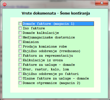 Vrste dokumenata - šeme kontiranja