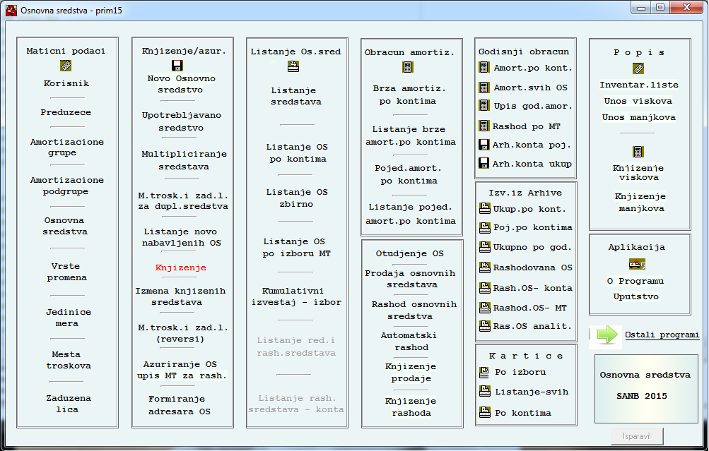 Opcije u programu osnovnih sredstava