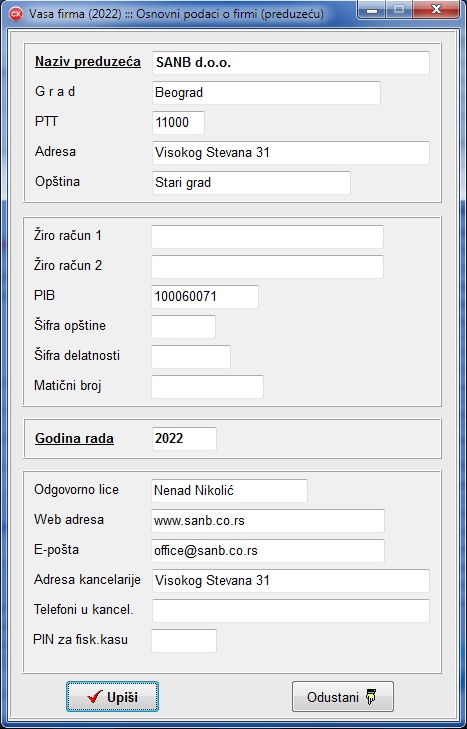 Osnovni podaci o firmi (preduzeću)