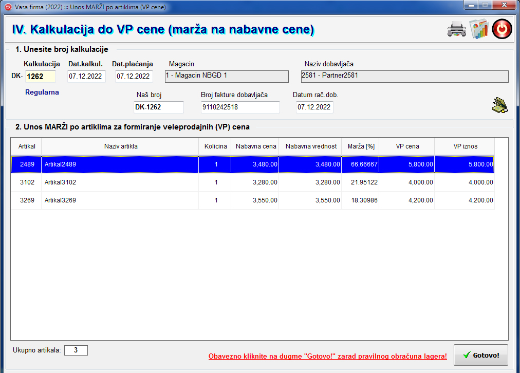 Kalkulacija do VP cene