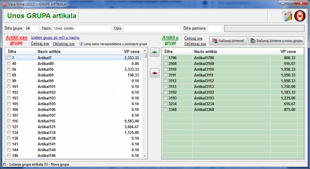Grupe artikala