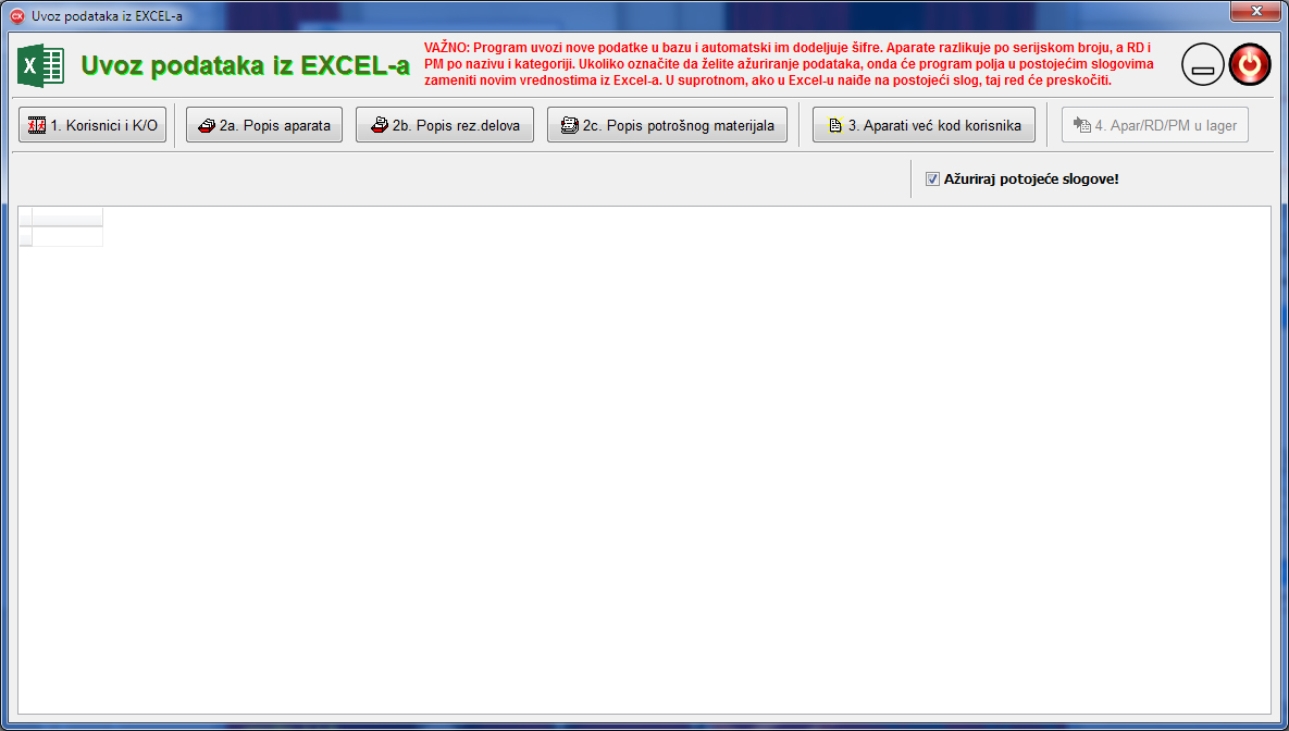 Uvoz podataka u bazu iz Excel tabela