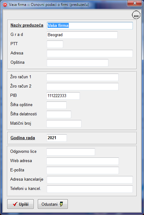Osnovni podaci o firmi (preduzeću)