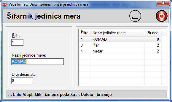 Šifarnik jedinica mera